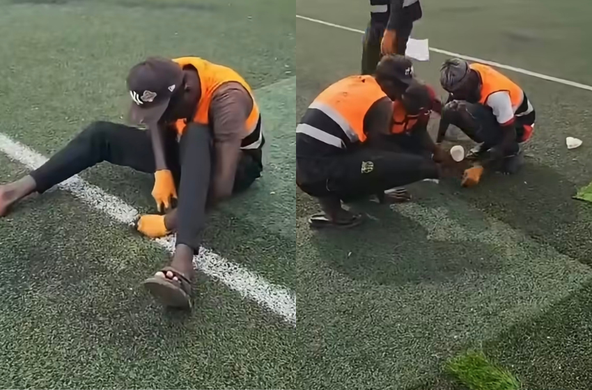 Stade Ngalandou Diouf : entretien de la pelouse en cours